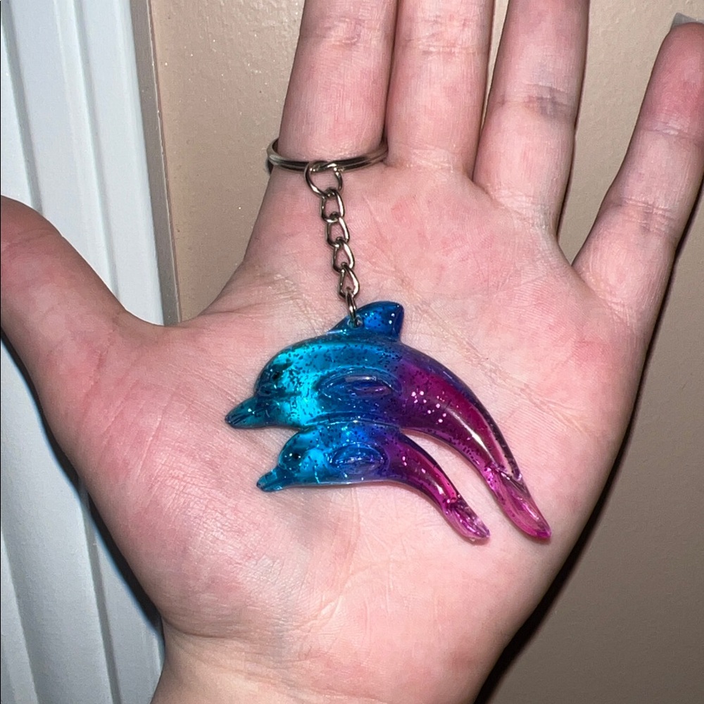 Blue and Pink Dolphin Keychain